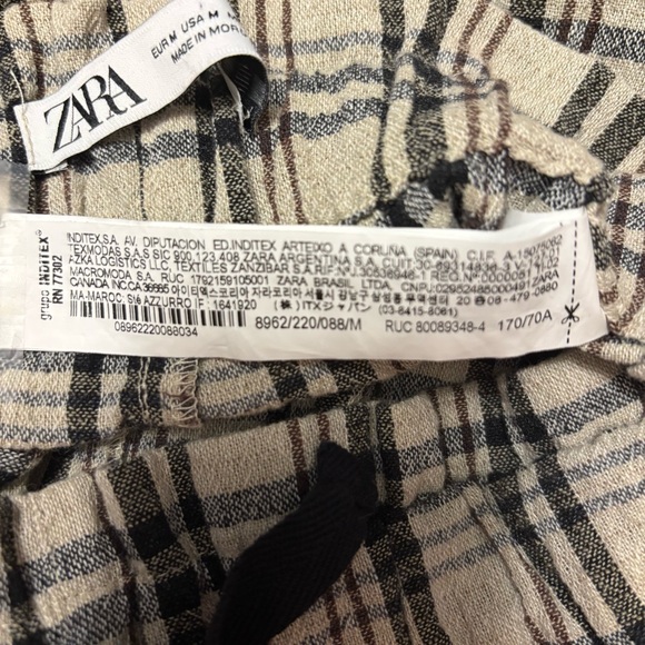 Zara Women’s Ultra High-Rise Plaid Trousers Beige/Black/Brown Check Medium - Picture 5 of 8